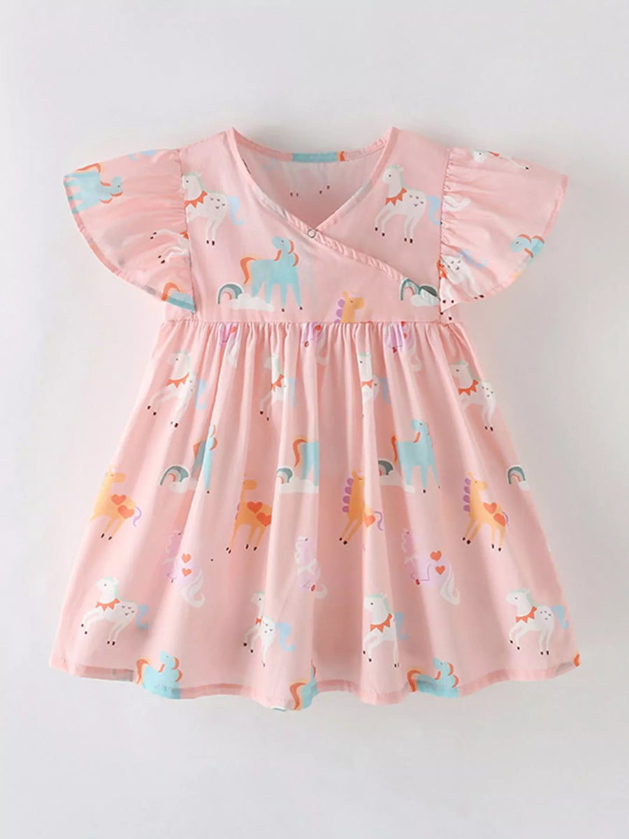 Unicorn Flutter-Sleeve Dress — Watermelon Pink