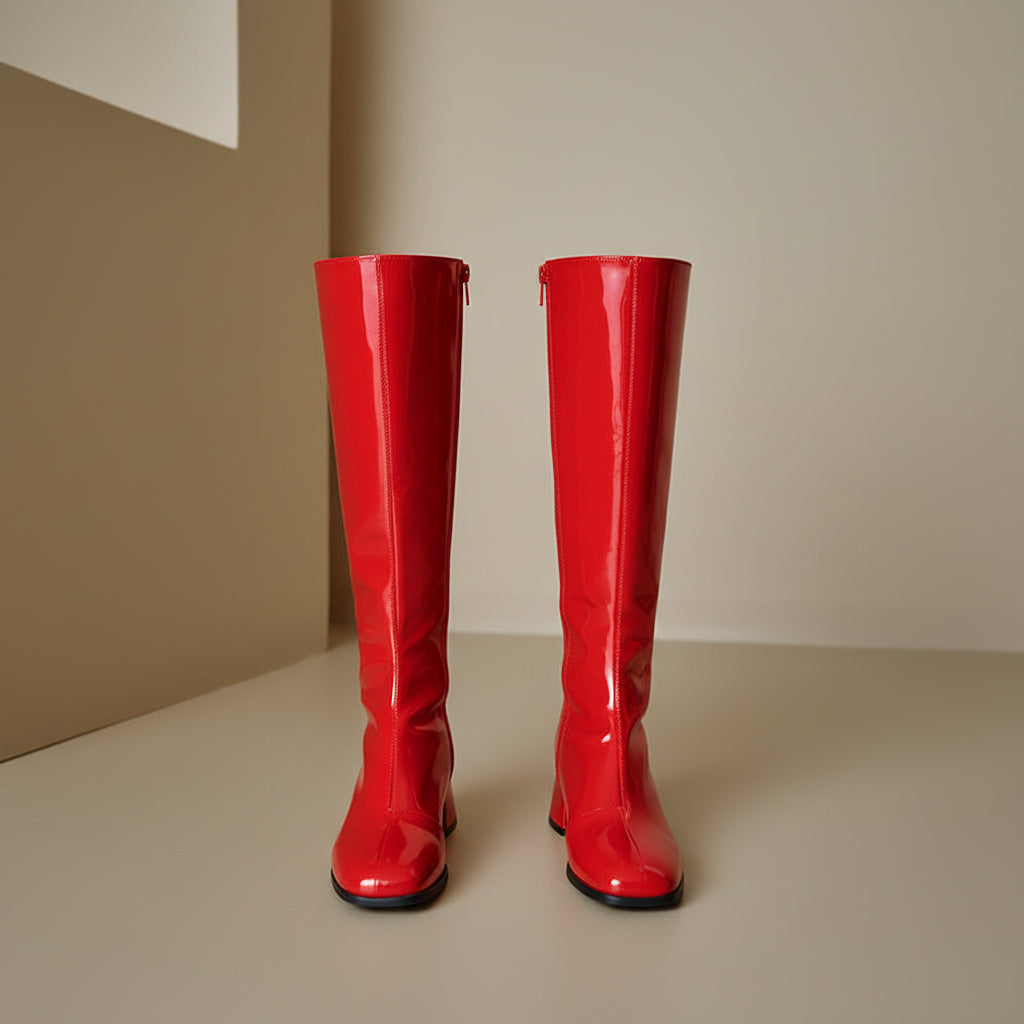 Women's Chunky Heel Square Toe Over-the-Knee Boots – PU Leather Back Zipper Thigh High Boots