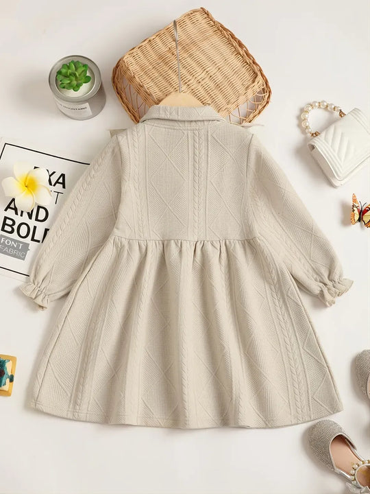 Another view: Ruffled Bow Collared Dress — Beige