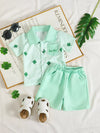Poppy Lane Lucky Clover Print Striped Shirt & Shorts Set — product view 1