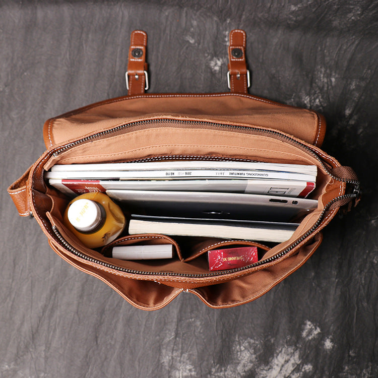 Men's Full-Grain Leather Shoulder Bag – Large Capacity Crossbody Bag for Men