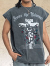 Model wearing the Redeemer vintage-wash cross tank in Washed Gray