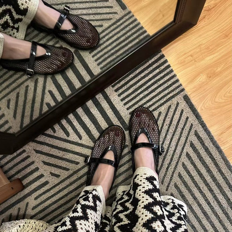 Women's Breathable Mesh Hollow-Out Pumps - Casual Low Heel Buckle Shoes