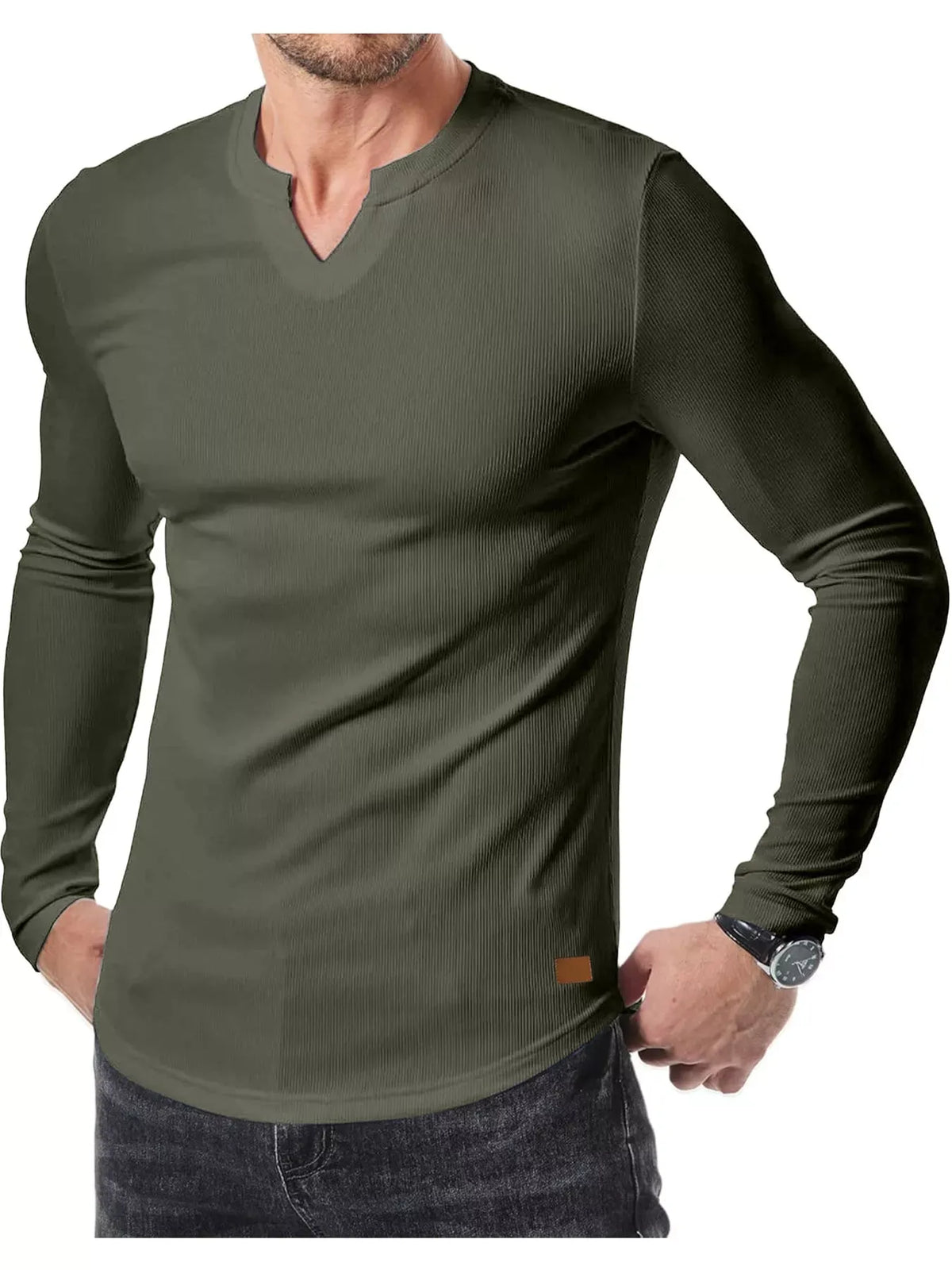 Men's Ribbed Slim-Fit Long-Sleeve Henley — photo 40