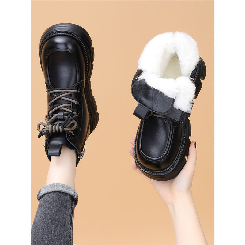 Women's Wool-Lined Waterproof Genuine Leather Winter Boots | Warm Mid-Heel Low Shaft Boots