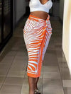 Abstract-print twist-front split midi skirt
