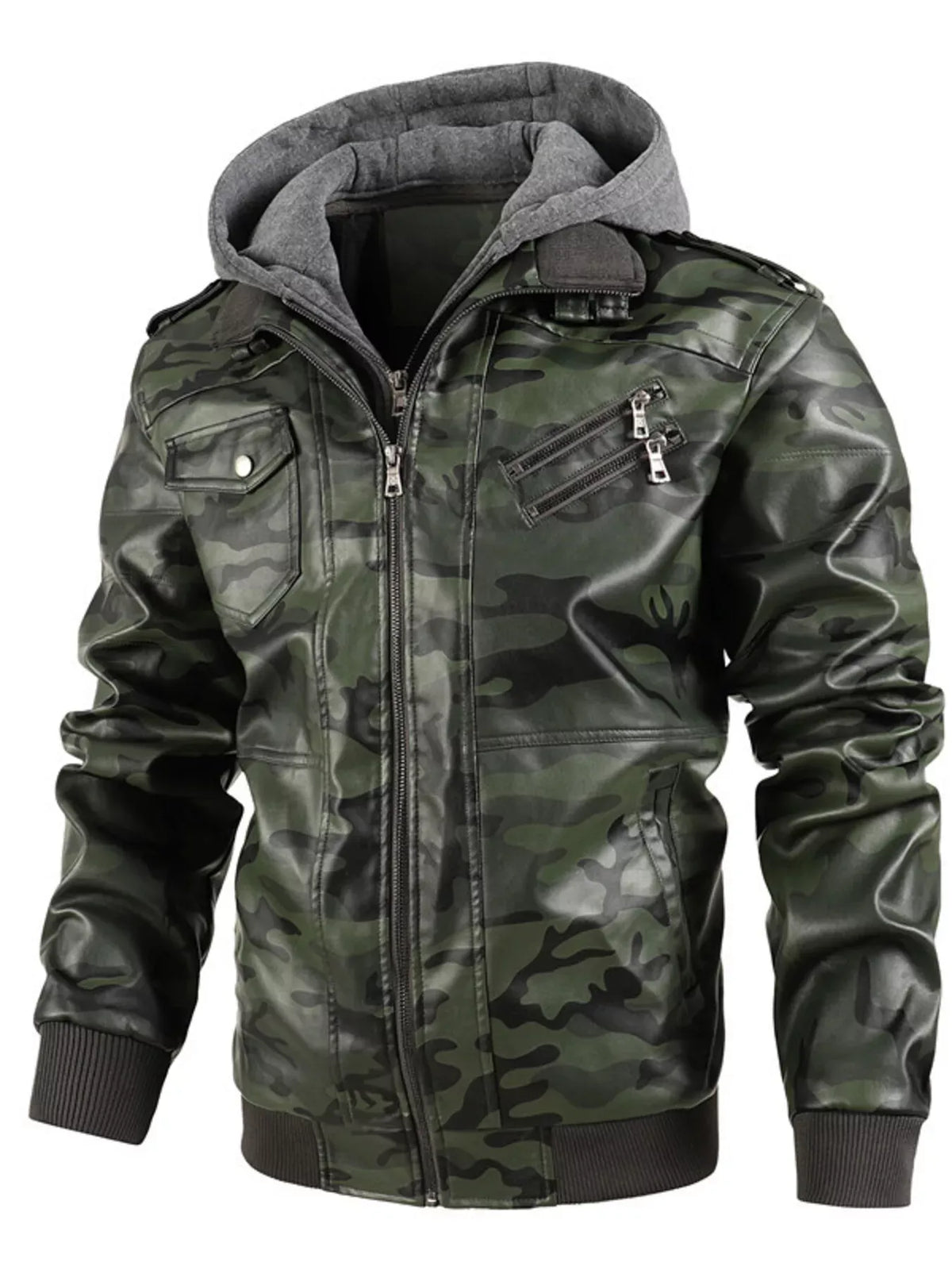 Men's Hooded Faux Leather Moto Jacket — photo 11