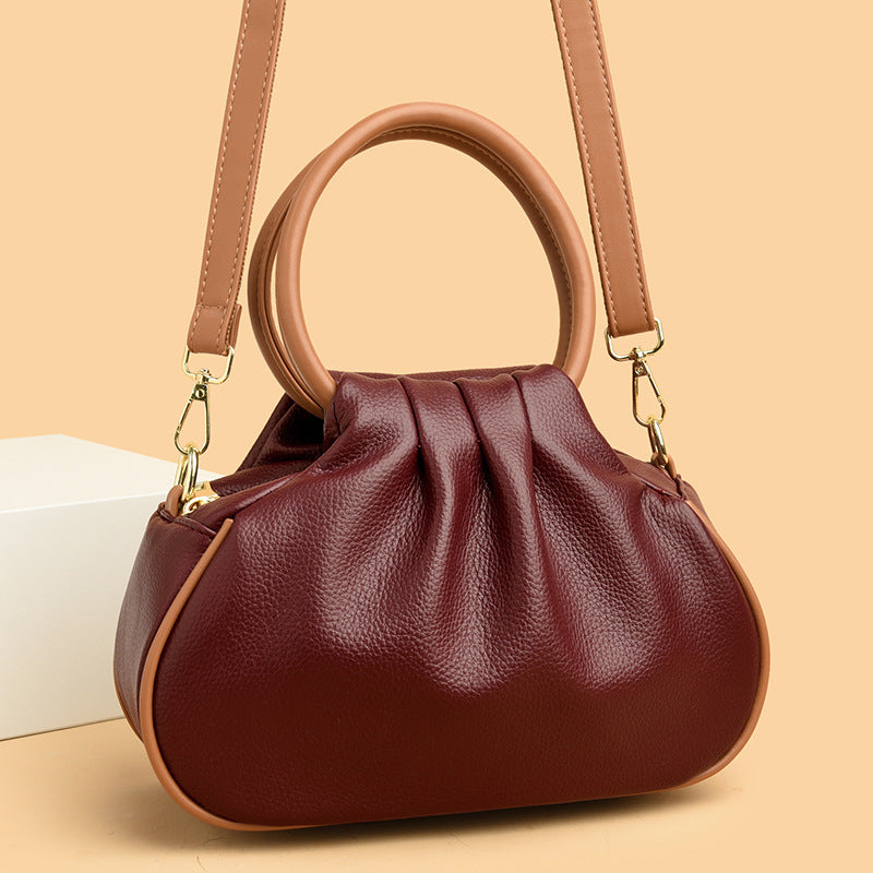 Premium Pleated Leather Crossbody Shoulder Bag for Women - Multi-Compartment Organizer