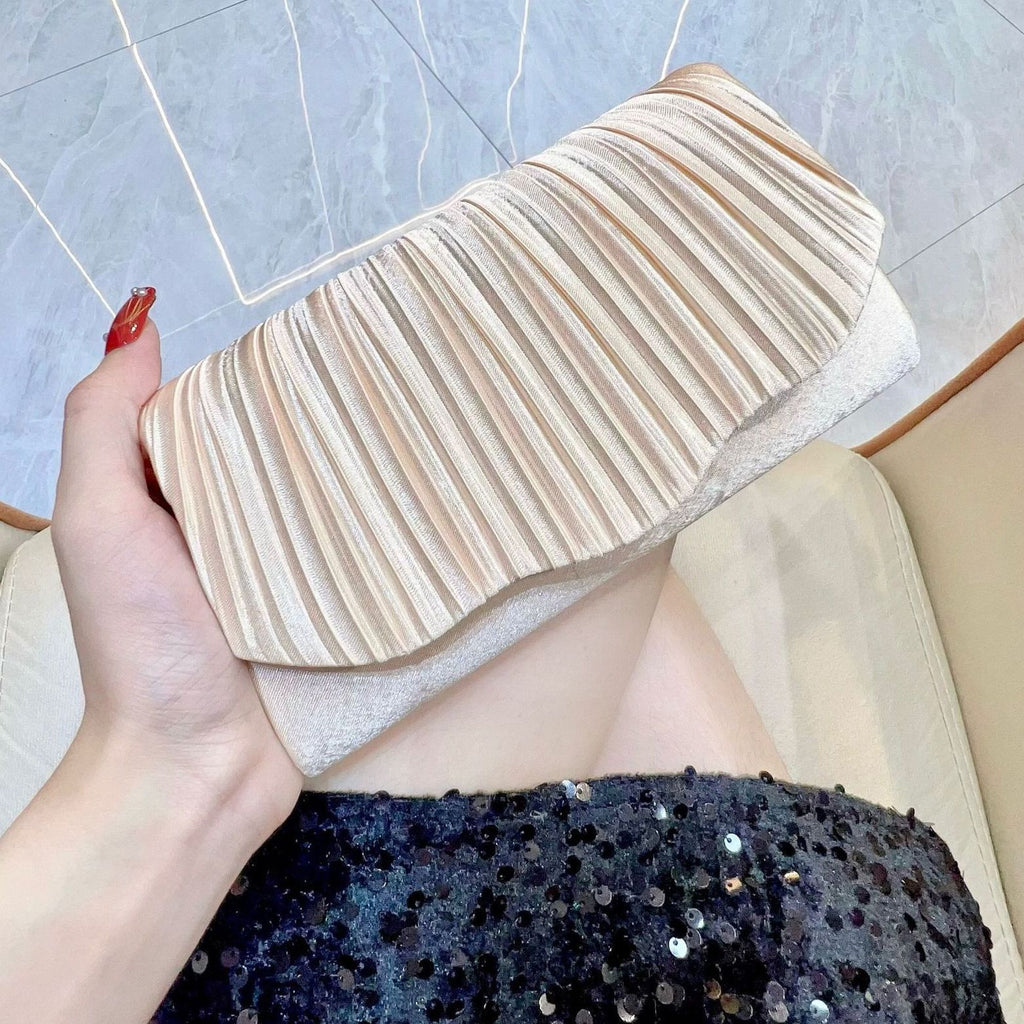 Elegant Satin Pleated Evening Clutch Bag - Cheongsam Style Formal Handbag with Hasp Lock