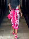 Abstract-print twist-front split midi skirt