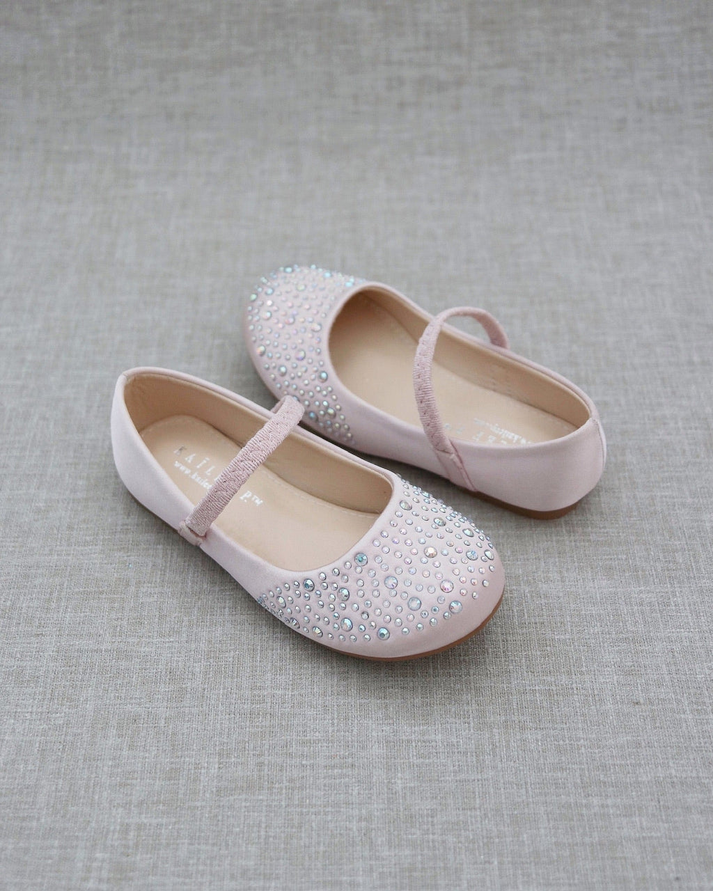 Satin Maryjane Flats with Rhinestones Embellishment
