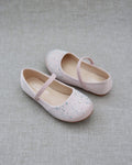 Satin Maryjane Flats with Rhinestones Embellishment