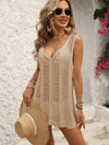 Women's V-neck sleeveless fringe swim cover-up