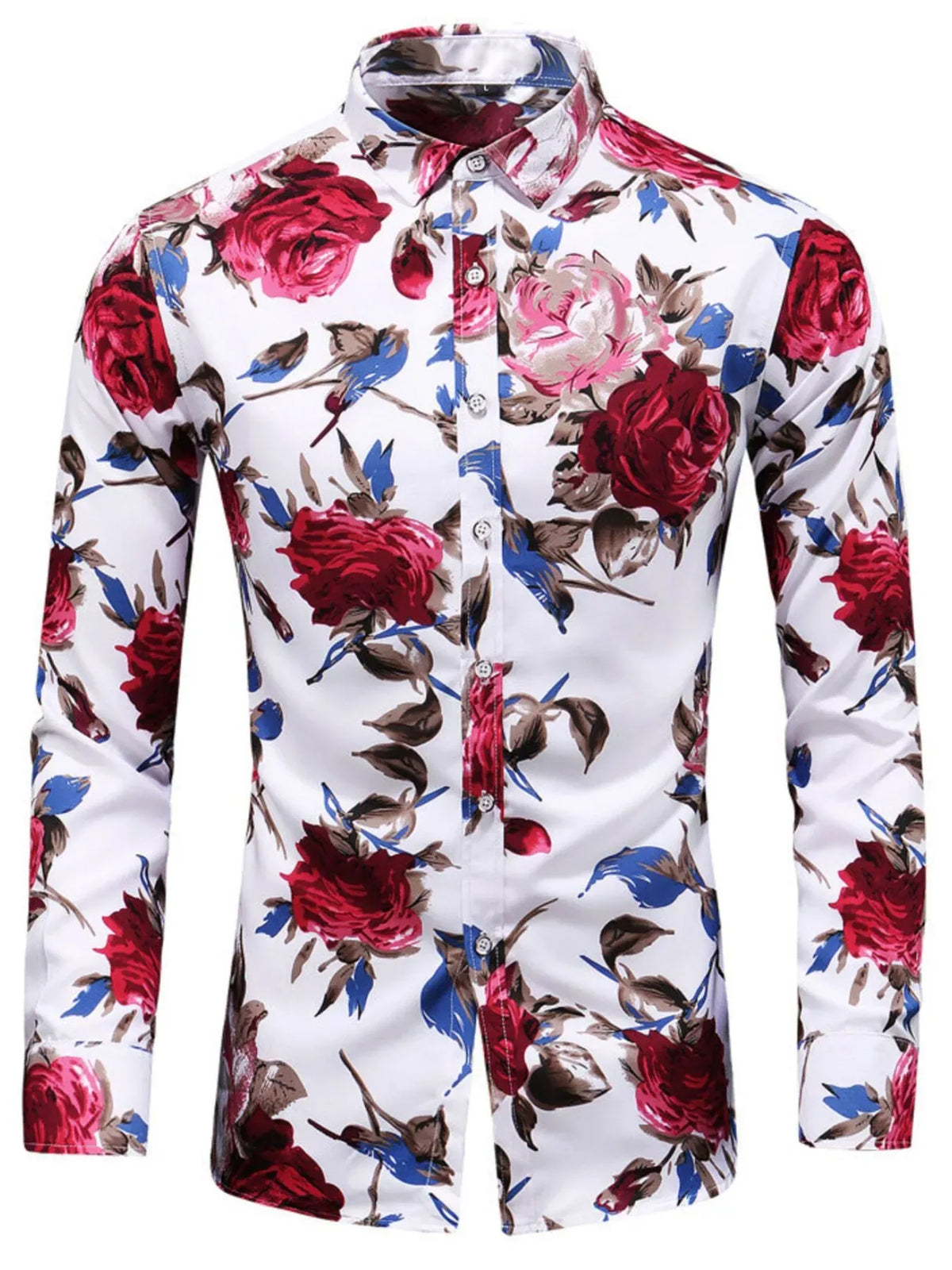 Men's Plus Size Floral Long-Sleeve Button-Down Shirt — photo 4