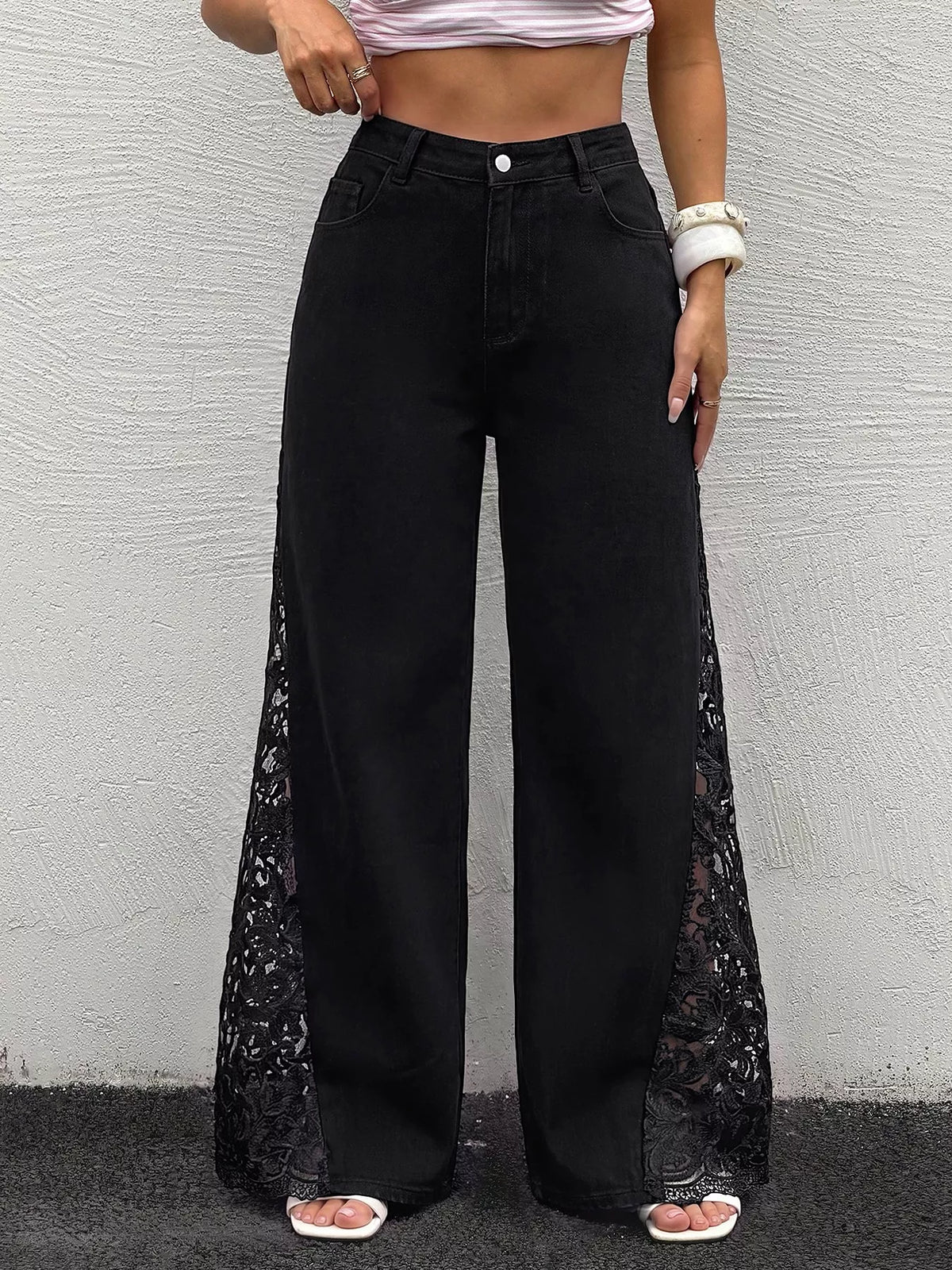 Women's Lace-Detail Wide-Leg Jeans