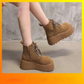 Women's Chunky-Sole Vintage Lace-Up Mid-Calf Boots | PU Leather Round Toe Flat Boots