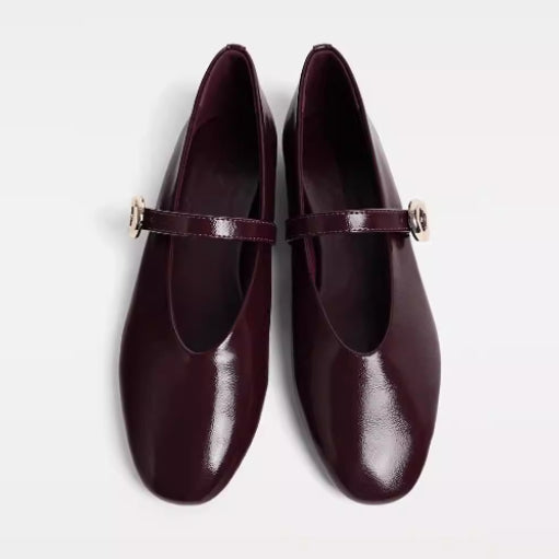 Burgundy V-Strap Flats