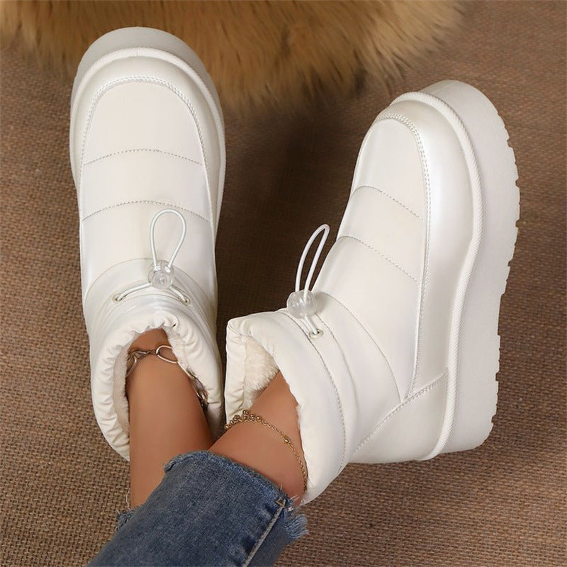 Women's Fleece-Lined Slip-On Short Boots | Warm Cotton Lining, Waterproof PU Upper, Mid Heel