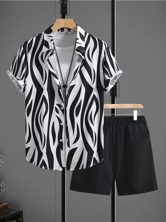 Another view: Men's Zebra-Print Shirt and Shorts Set