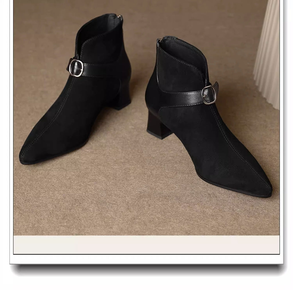 Pointed-Toe Suede Ankle Boots