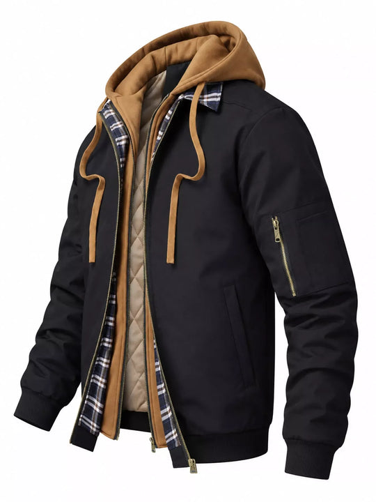 Another view: Men's Full Size Casual Quilted Lined Hooded Bomber Jacket Plus Size
