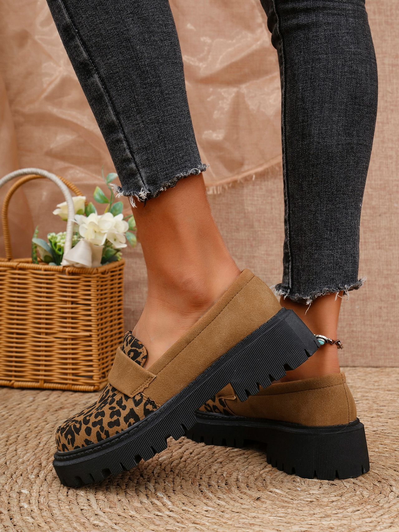 Women's Leopard Print Loafers - Plus Size Slip-On Comfort Shoes