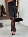 Women's asymmetrical lace-panel midi skirt