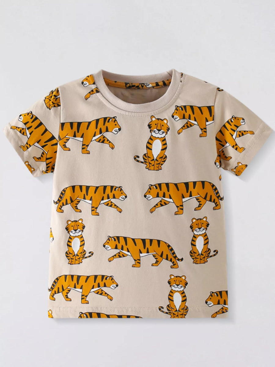 Little Orbit Tiger Print Crewneck Short-Sleeve T-Shirt