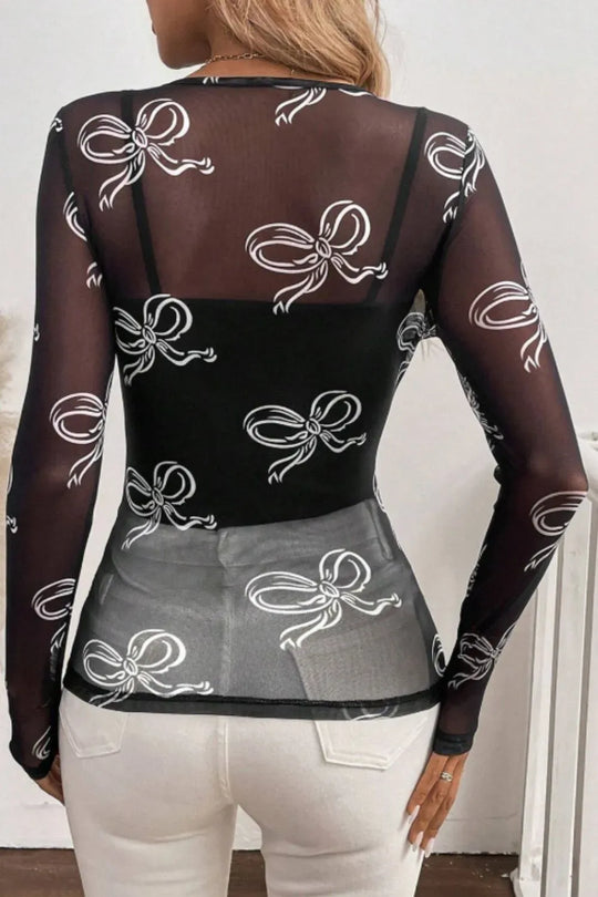 Another view: Women's Bow-Detail Round-Neck Long-Sleeve Top