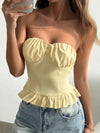 Ruched-bust ruffle-hem strapless top