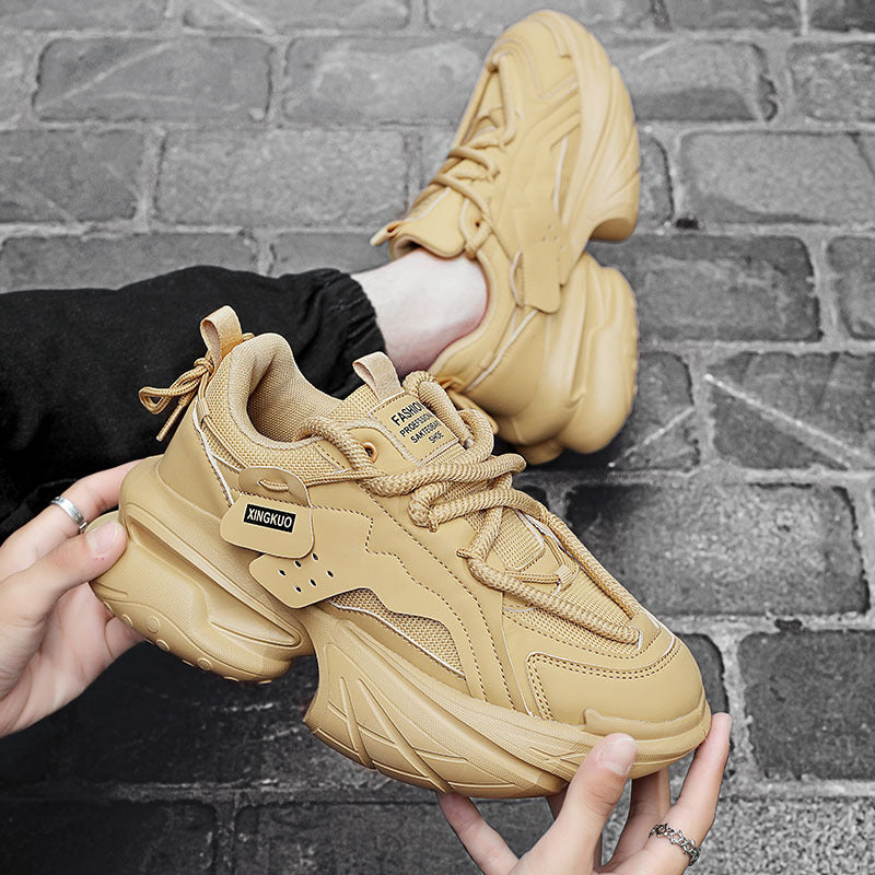 Men's Breathable Height-Enhancing Casual Sneakers - Thick Sole Lace-Up Shoes