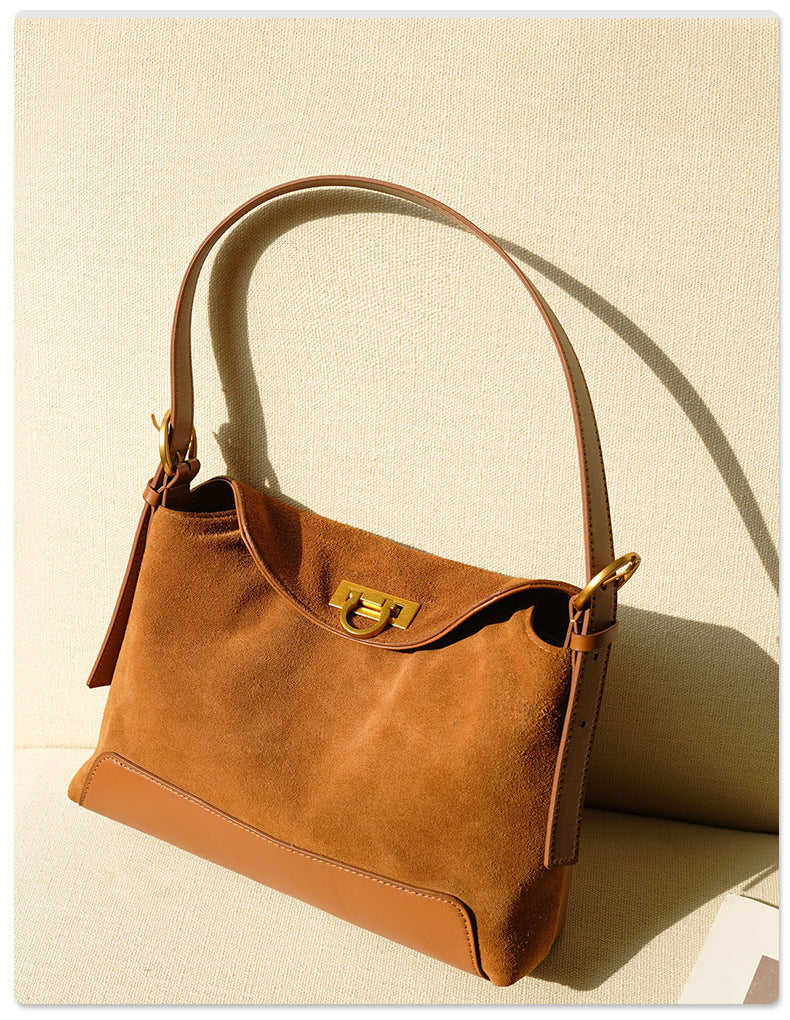 Sophisticated Suede Women's Tote Bag - Genuine Leather Handbag with Multiple Compartments