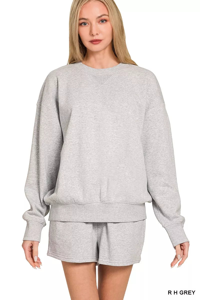 Fleece Long Sleeve Sweatshirts & Shorts Set — R H Grey