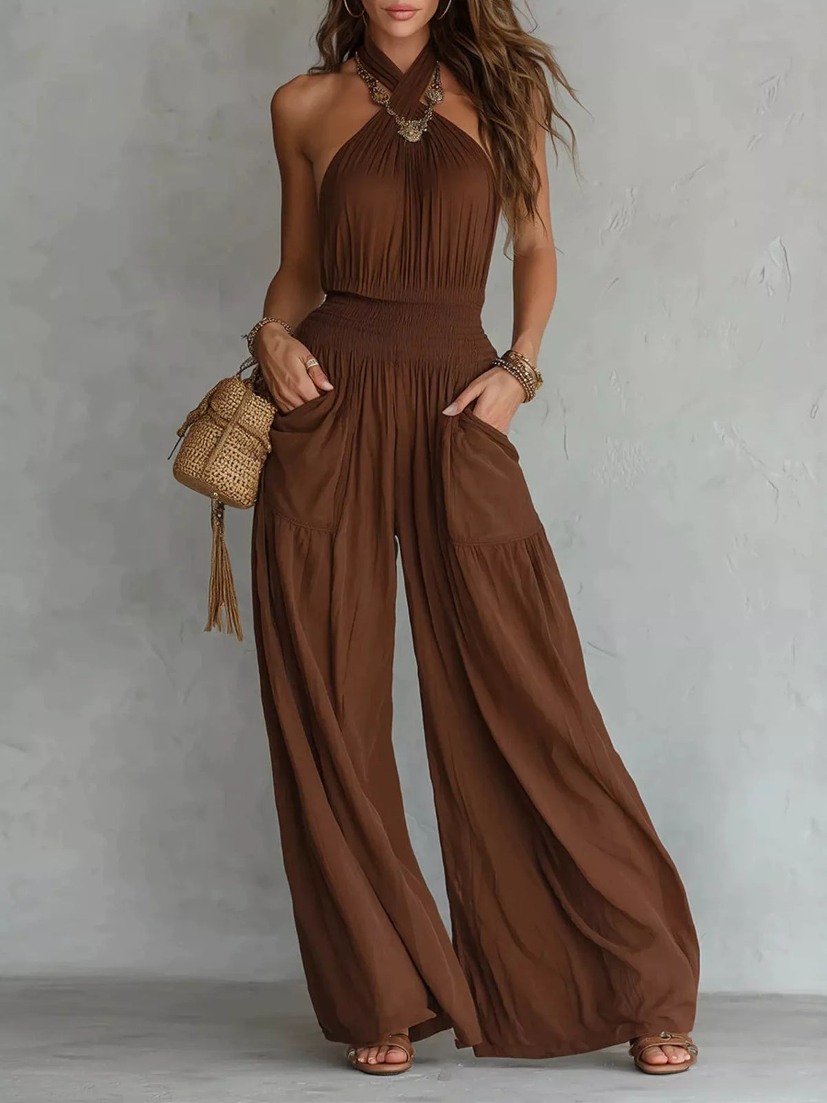 Women's Halter-Neck Wide-Leg Jumpsuit