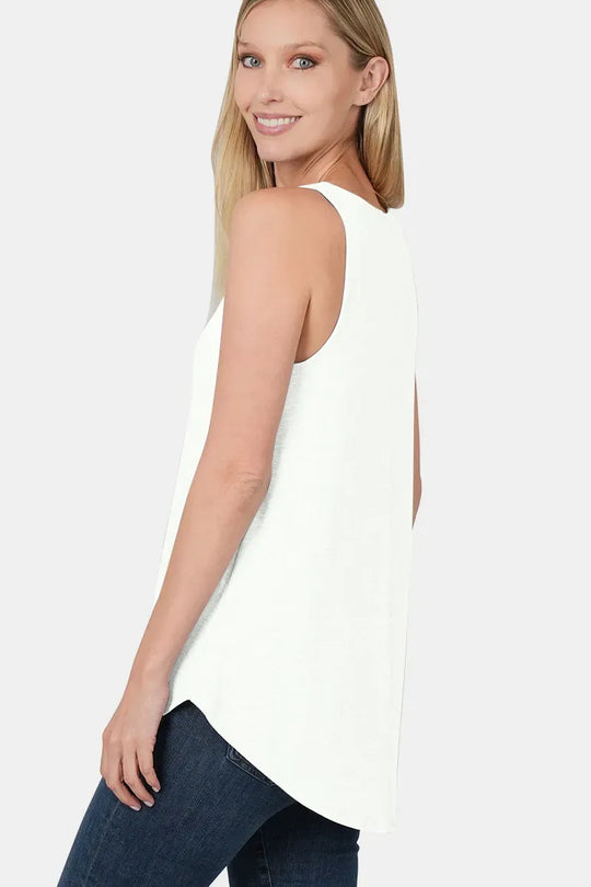 Another view: Round Neck Curved Hem Tank — Ivory