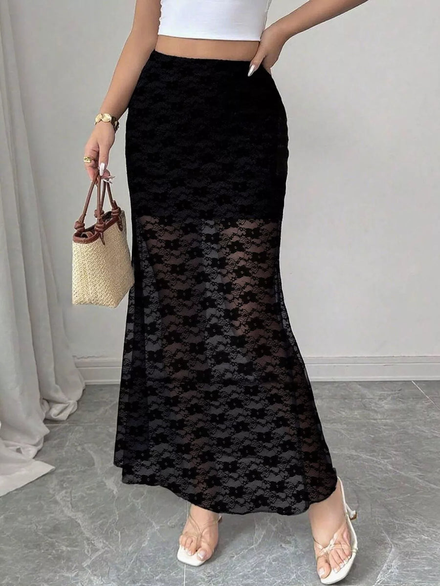 Elegant Lace Mermaid Sheer Skirt — Plus Size