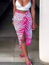 Abstract-print twist-front split midi skirt