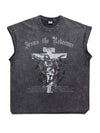 Redeemer vintage-wash cross tank in Charcoal