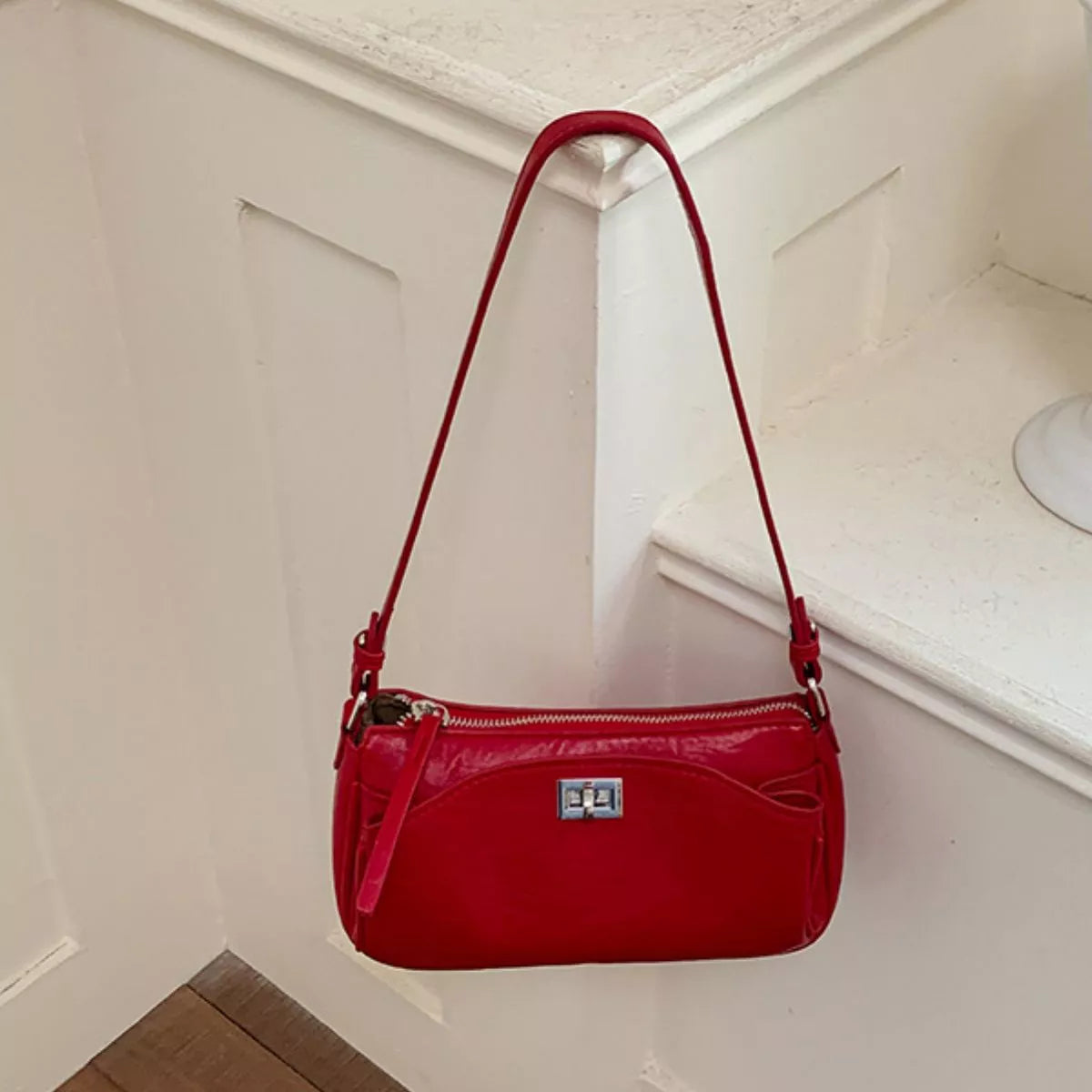 Red Small PU Leather Shoulder Bag