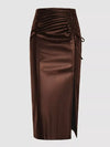 Women's ruched slit midi skirt