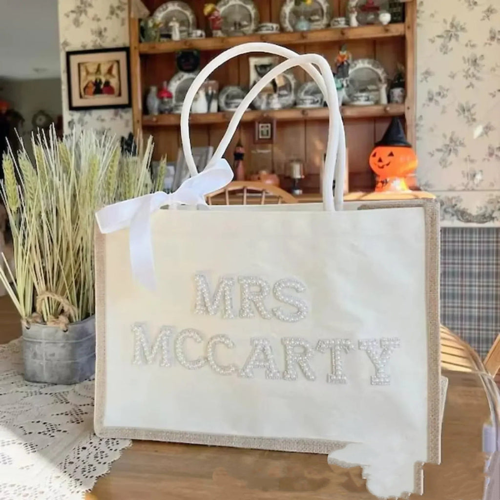Custom Cute Tote Bag with Pearl Accessories – Canvas Tote for Women | Sarah Express