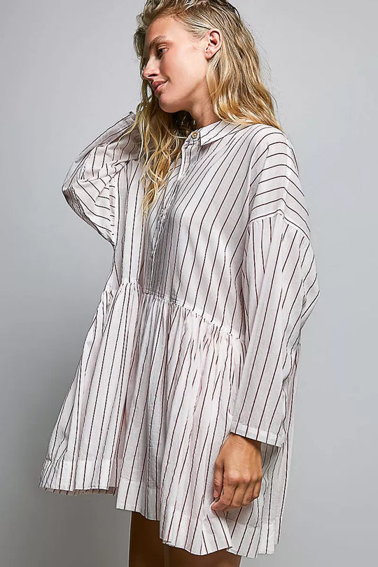 Another view: POL Striped Gathered Waist Woven Shirt Dress