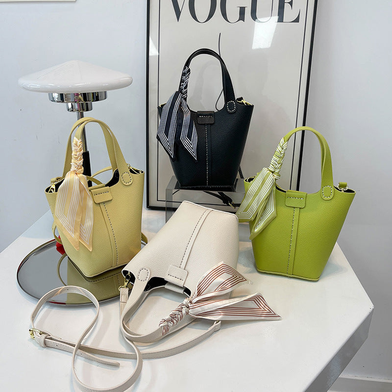 Western Style Bucket Bag with Silk Scarf