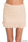Sand-beige ruched mini skirt with built-in shorts
