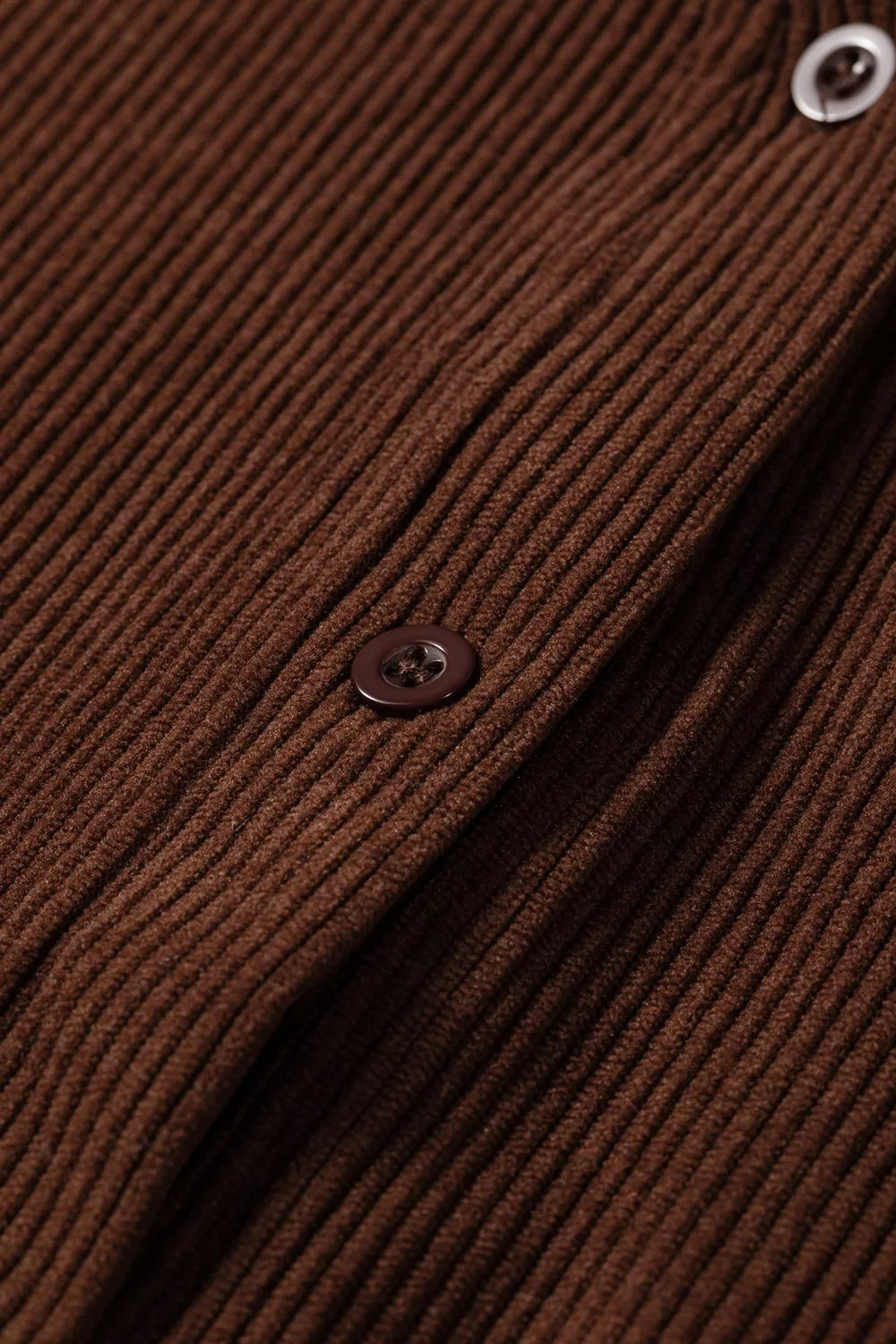 Solid Color Ruffle Trim V-Neck Long-Sleeve Button Corduroy Shakcet
