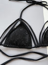 Black glitter strappy halter two-piece bikini set