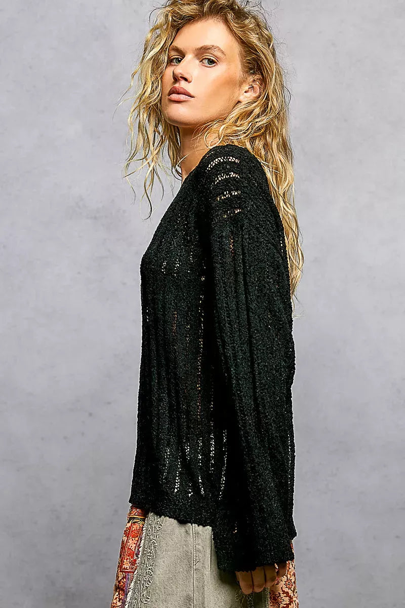 POL Open-Weave Round-Neck Sweater — photo 3