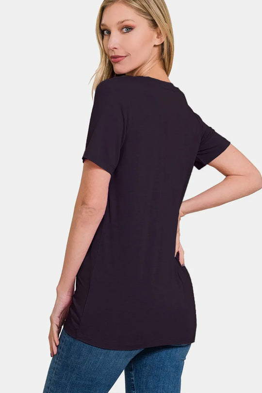 Another view: V-Neck Short Sleeve T-Shirt — Black