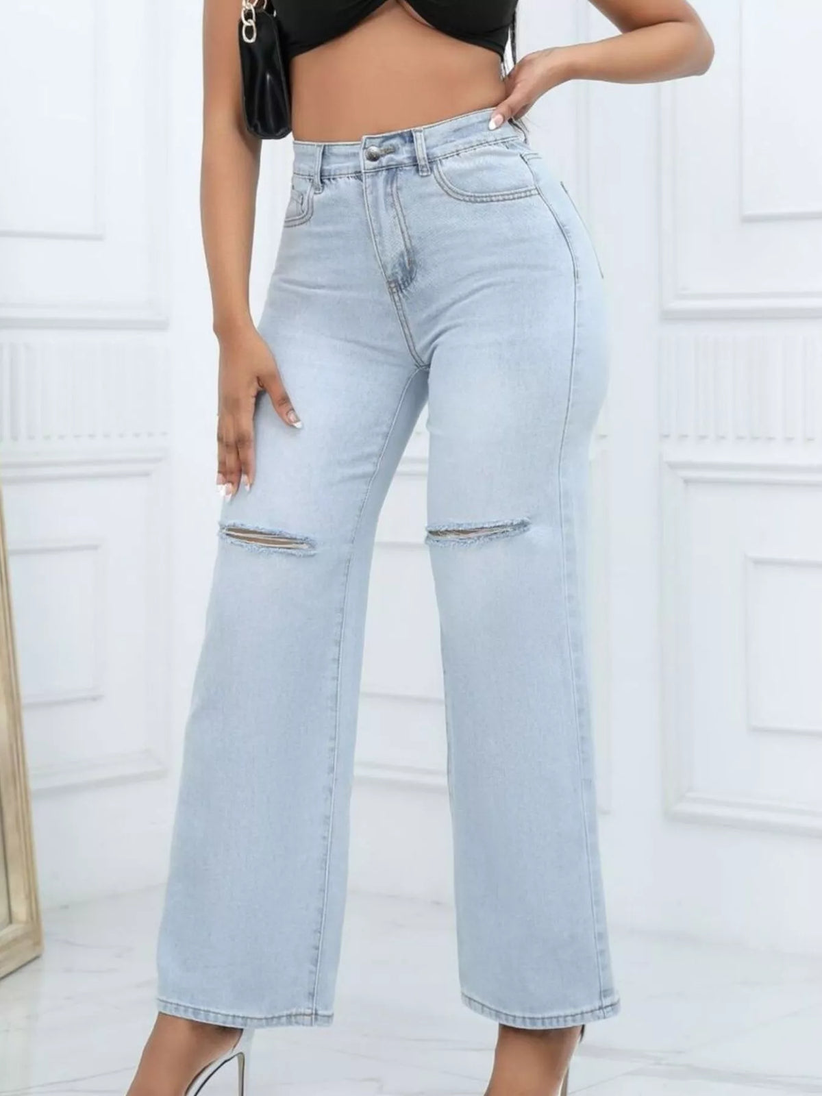 Women's Distressed Wide-Leg Jeans