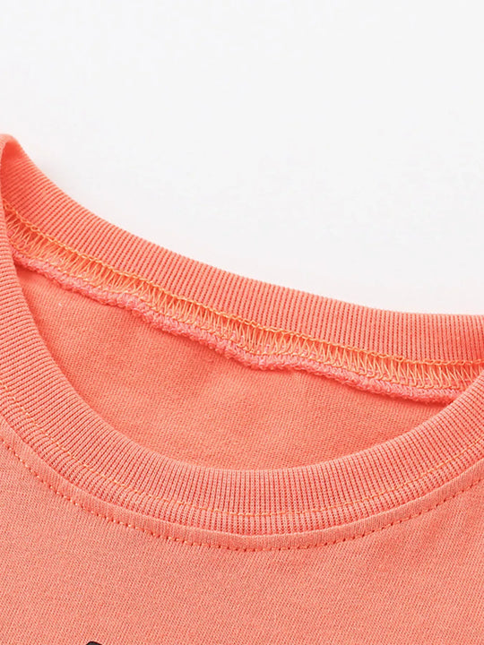 Another view: Kids’ Crocodile Graphic Cotton T-Shirt — Coral